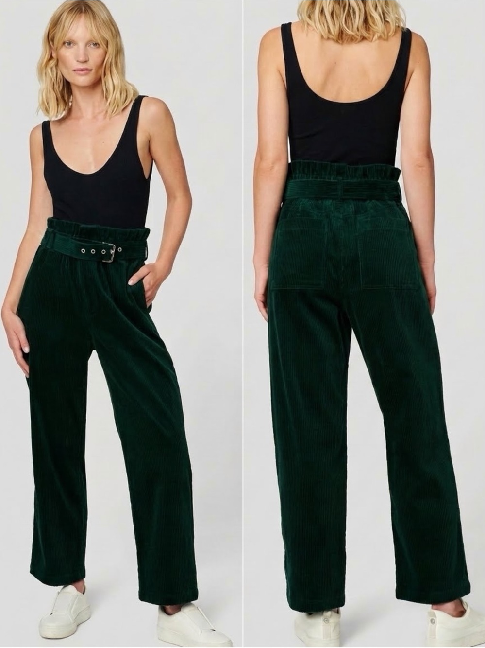 NWT BlankNYC Baxter Ribcage High Rise Straight Belted Corduroy Pants Green 26/2